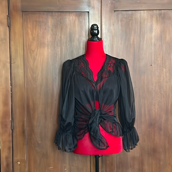 Vintage Sheer Nylon Lace Bed Jacket S/M - Picture 2 of 9